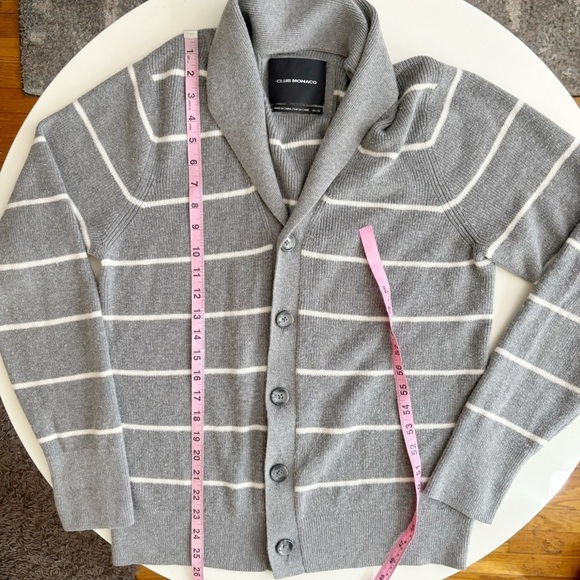 Club Monaco Men’s Ribbed Striped Shawl Cardigan Sweater Medium Cotton Cashmere - Picture 3 of 9